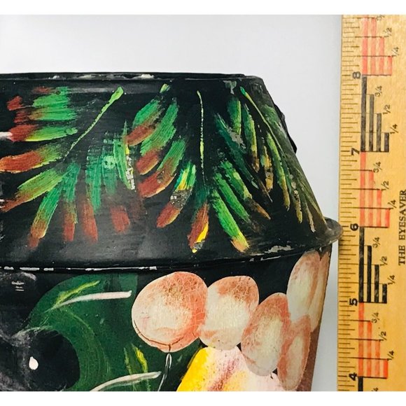 Vintage Tole Painted Bucket Handle Hand Painted Metalware Toleware 8" Black - Picture 9 of 10